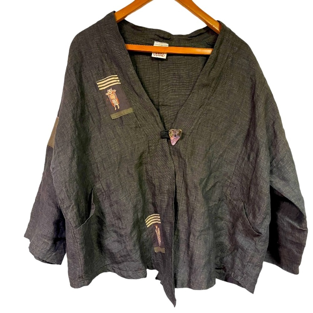 Odile Linen‎ Hand Painted Button Closure Cardigan Jacket Top